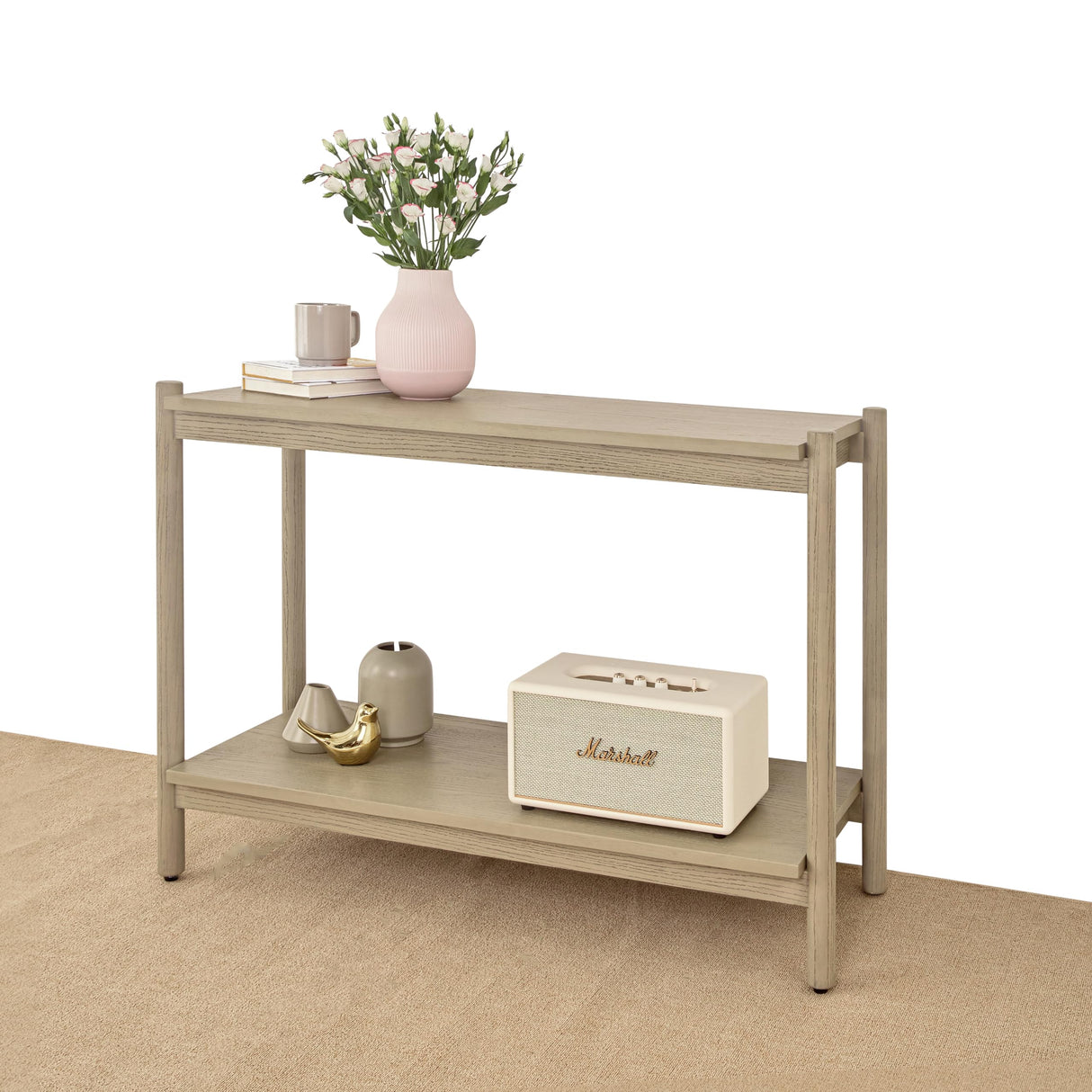 Bme Lyra Solid Wood Console Tables for Living Room - Entryway Table with 297lbs Distributed Load - Easy Assembly Sofa Tables, Light Grey Bme