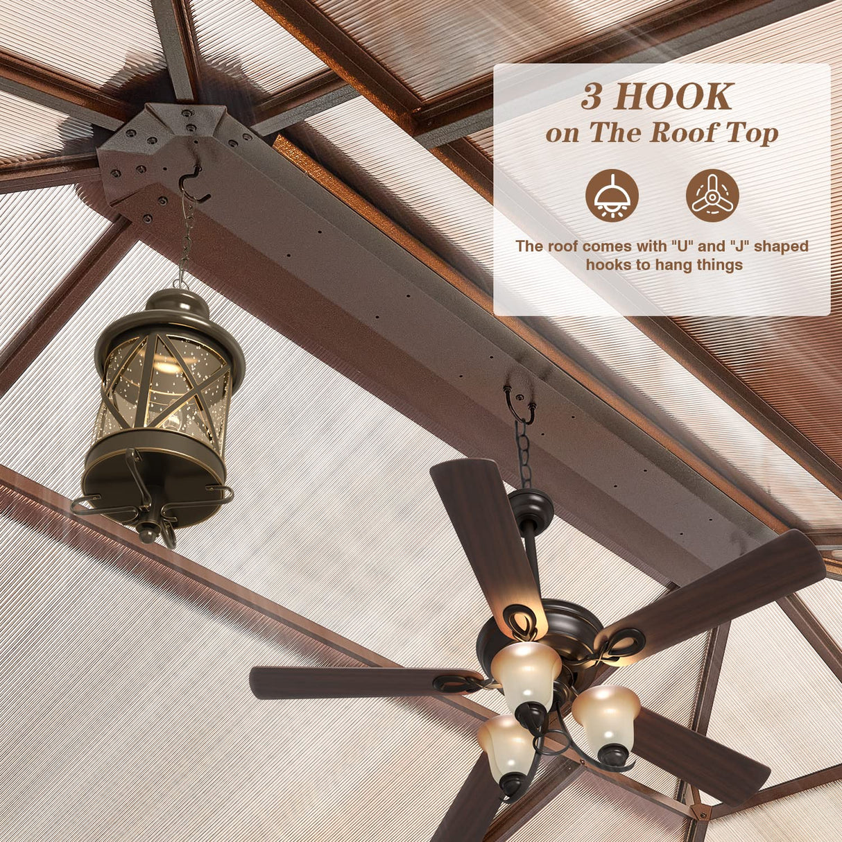 EROMMY 12'x16' Gazebo Polycarbonate Double Roof Pavilion Gazebo Outdoor Aluminum Frame Canopy with Netting and Curtains for Garden Patio Lawns Parties EROMMY