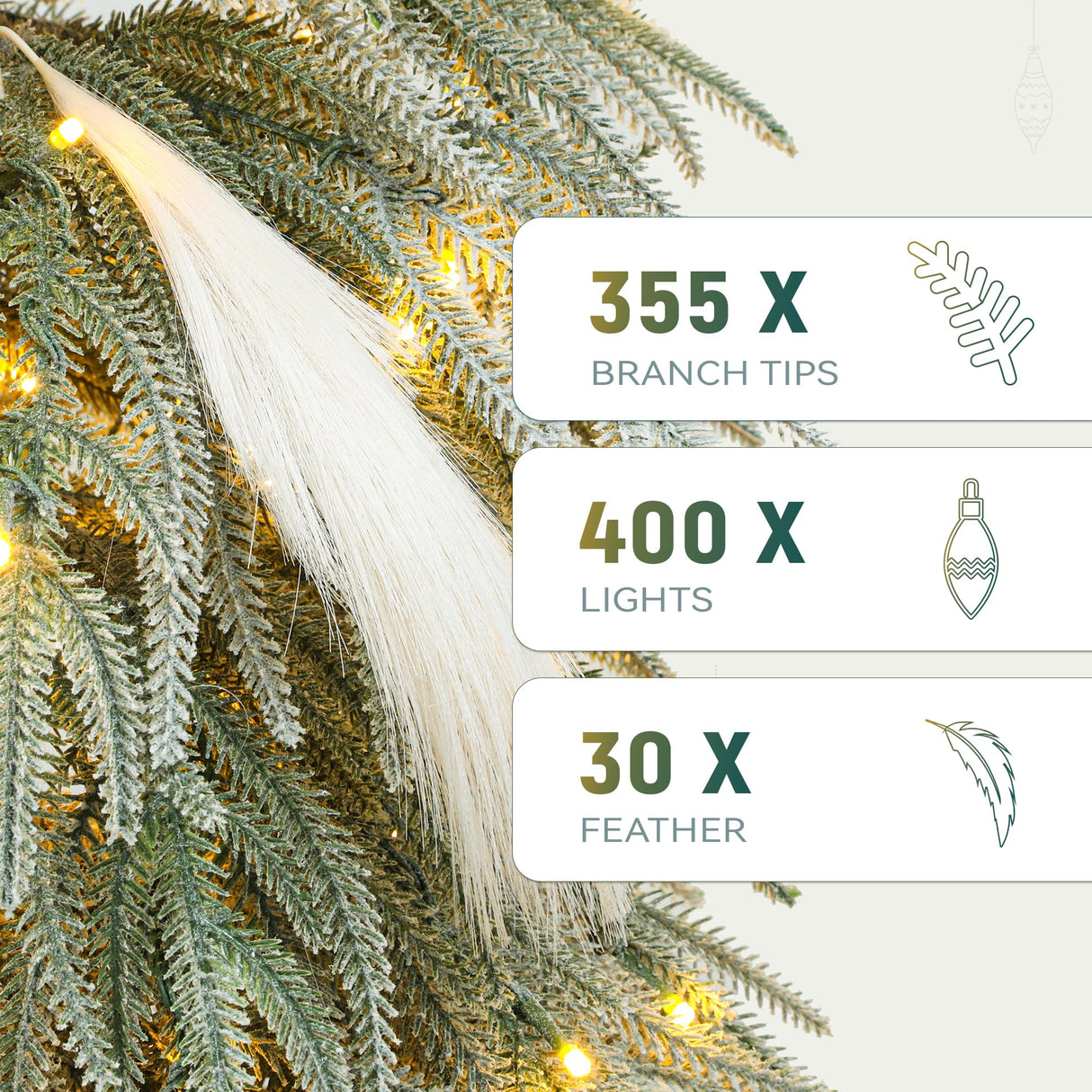 YITAHOME Pre-Lit Flocked Natural Drooping Pampas Christmas Tree, 6ft Snow Flocked Artificial Christmas Tree with 355 PE Branch Tips, 30 Feathers and 400 Lights for Home, Office, Party Decoration YITAHOME