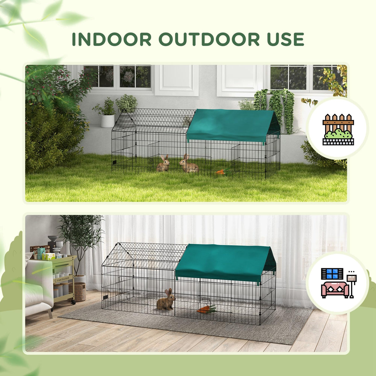 PawHut 73" L Metal Chicken Playpen, Small Animal Cage, Chicken Coop, Pet Yard Fence for Rabbits, Chinchillas with Roof for Indoor & Outdoor, 29.5" H, Green PawHut