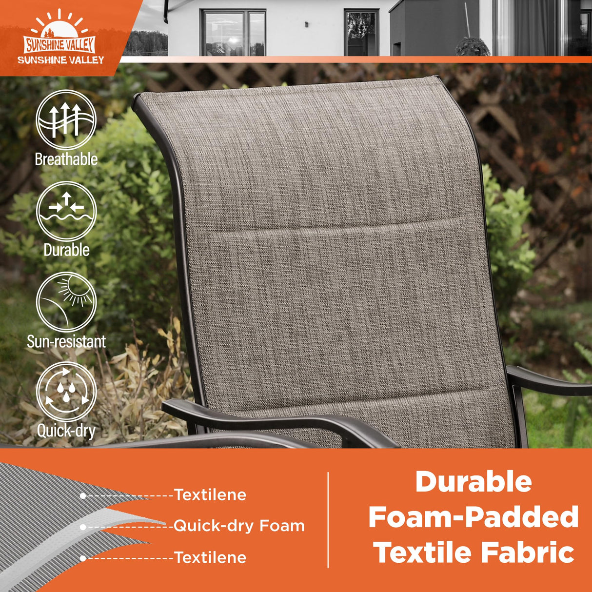 SUNSHINE VALLEY 7 Piece Patio Dining Sets for 6, Metal Outdoor Table and Chairs Set with 1 Patio Dining Table(1.57-1.9" Hole) and 6 Textilene Patio Dining Chairs, Outdoor Dining Set for Deck Backyard SUNSHINE VALLEY