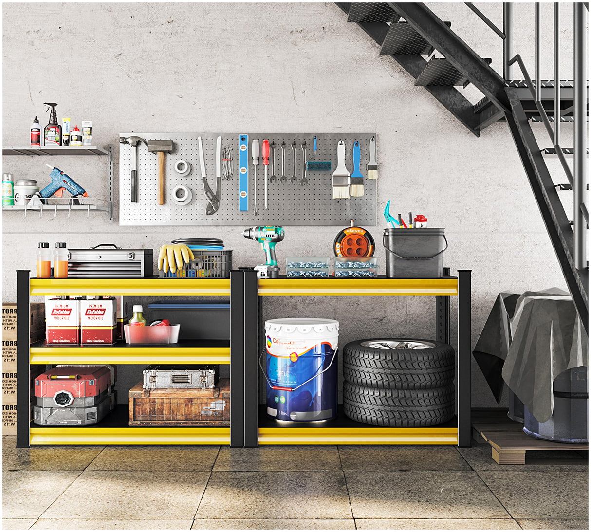 Rufokisa 40" W Garage Shelving Heavy Duty, 1500LBS Loads Adjustable Garage Storage Shelves,3-Tier Metal Storage Racks and Shelving Units, Utility Rack Shelves,40" W x 18" D x 36" H,Yellow Rufokisa