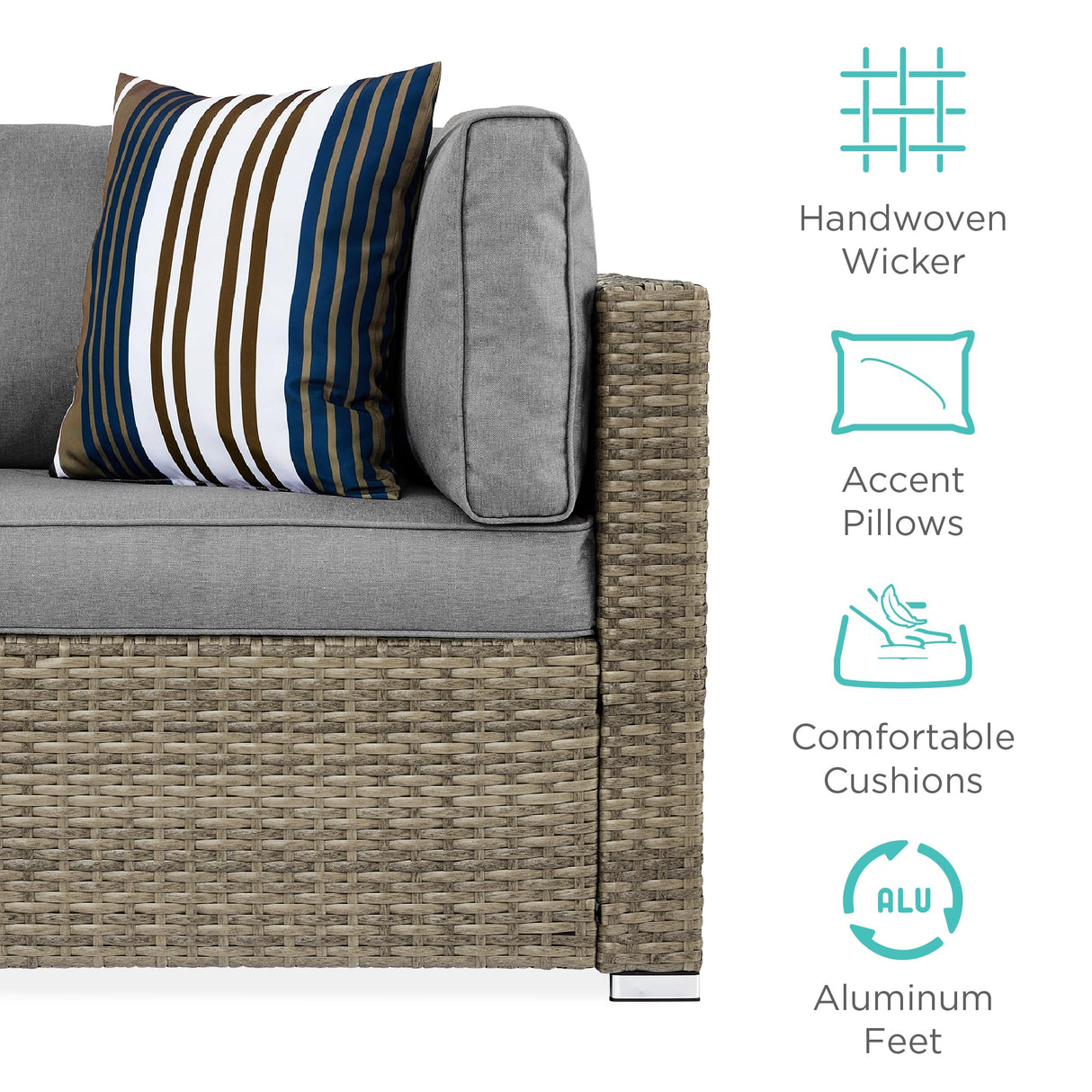 Best Choice Products 7-Piece Modular Outdoor Sectional Wicker Patio Conversation Set w/ 2 Pillows, Coffee Table, Cover Included - Taupe/Cement Gray Best Choice Products