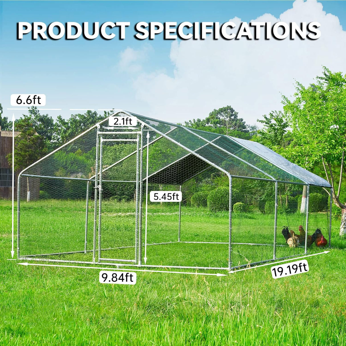 HITTITE Large Metal Chicken Coop with Run, 19.19 x 9.84 x 6.56 ft Walk in Poultry Cage Chicken Run Pen, Outdoor Chicken Runs for Yard with Waterproof & Anti-UV Cover HITTITE