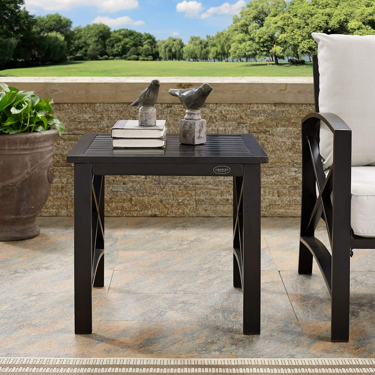 Crosley Furniture Kaplan Weather Resistant Metal Outdoor Side Table for Patio, Deck, Porch, Oiled Bronze Crosley Furniture