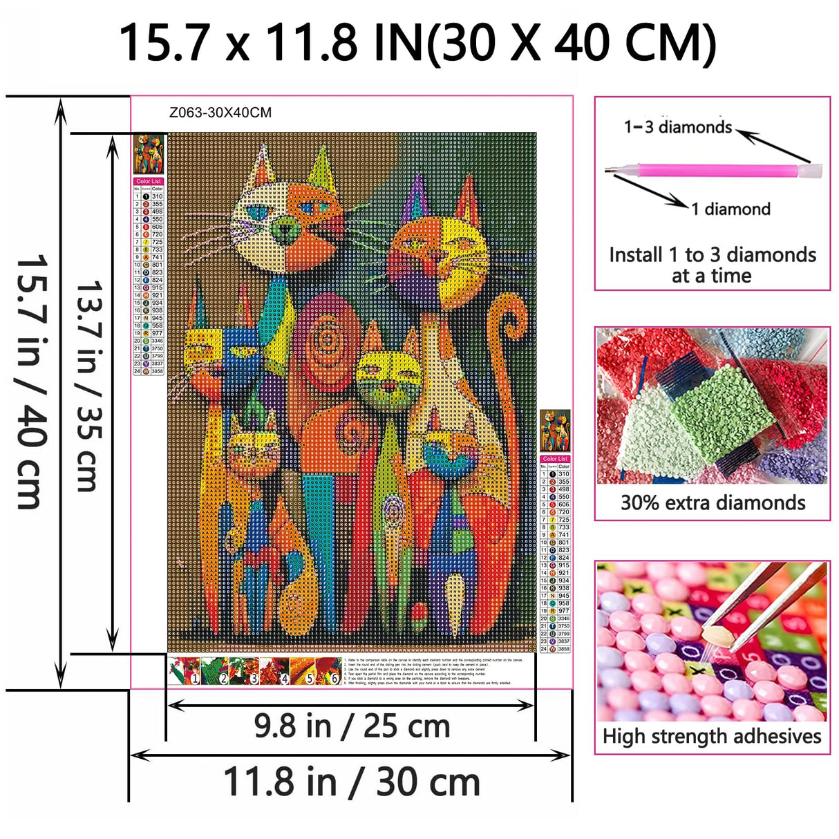 Funny Cat Diamond Painting Kits for Adults, Abstract Cat Diamond Art Kit for Adults Beginner, DIY Full Drill Cute Animal Diamond Dots Paintings Gem Art and Craft for Adult Home Decor 11.8x15.7 in Shouruihua