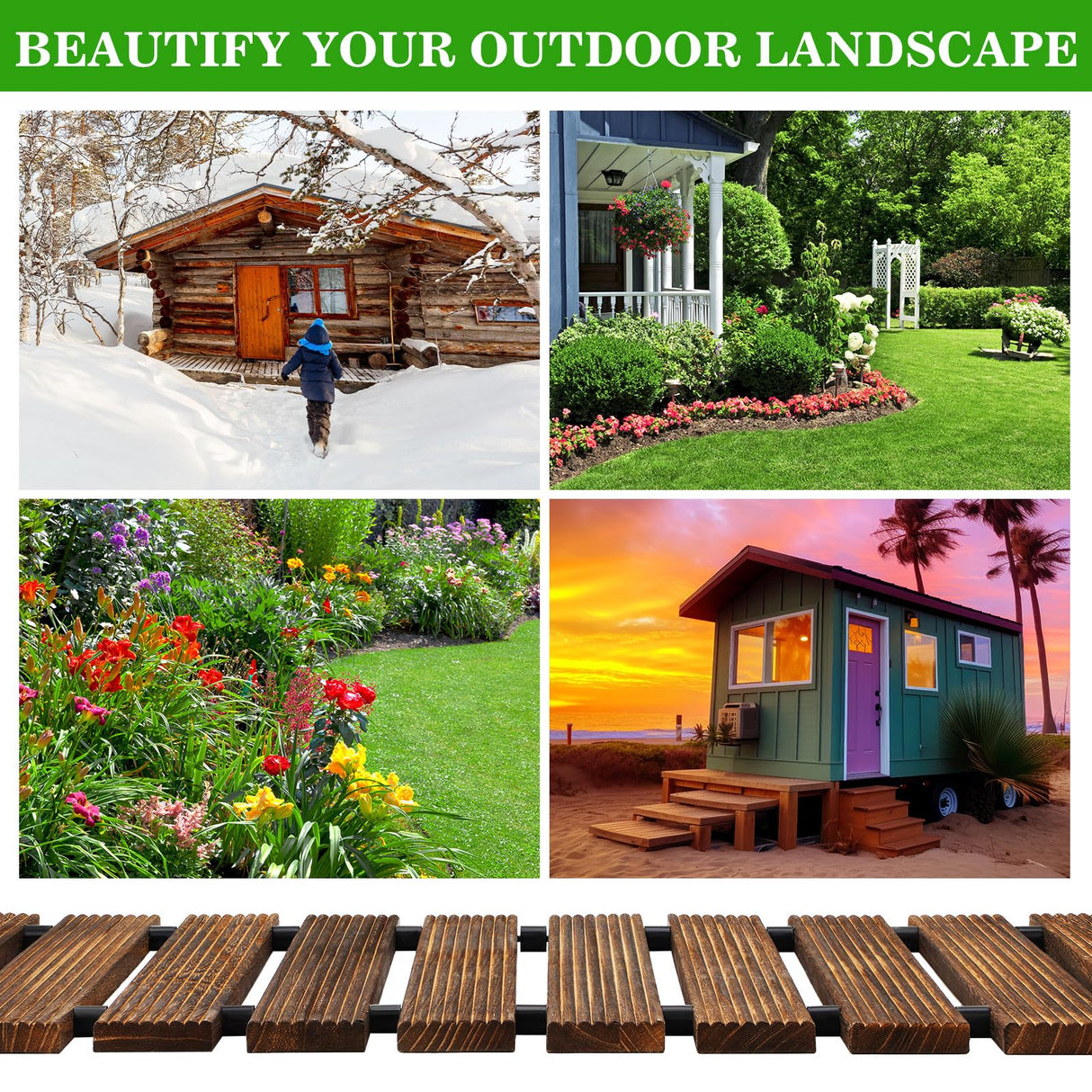 Landical 24ft Wooden Garden Pathway with Non Slip Surface Roll Out Garden Boardwalk Walkways Road Floor Pathway Rustic Path Decorative Patio Pavers for Outdoor Garden Beaches Wedding Party Landical