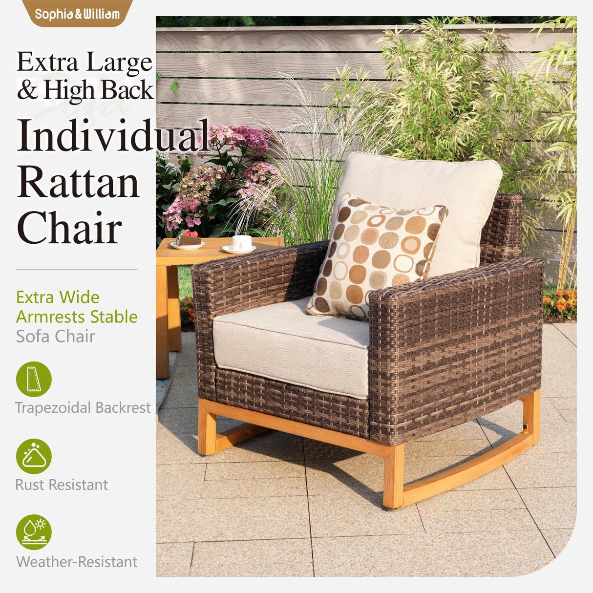 Sophia & William Large Patio Furniture Set, 8 Piece Luxury Rattan Outdoor Sectional Furniture Set, Patio Conversation Set with 3 Armless Sofa, 2 Corner Sofa, 2 Single Sofa, 2 Coffee Table(Beige) Sophia & William