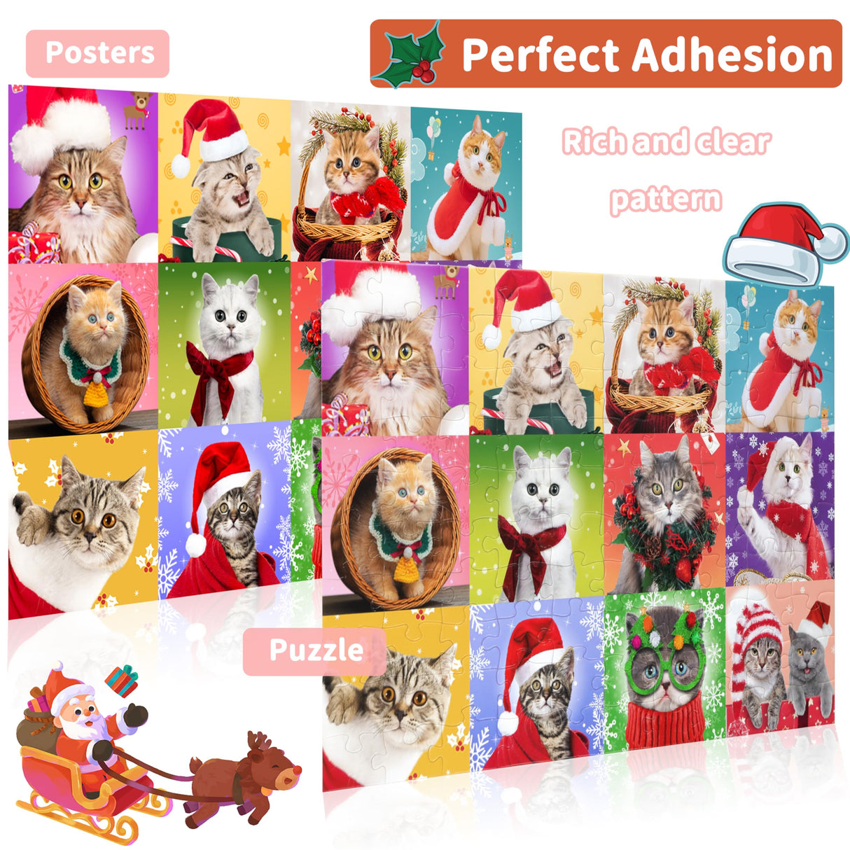 Bestbase Christmas Puzzle 100 Piece Puzzles for Kids - Christmas Cats, Multicolor Jigsaw Puzzles for Kids Ages 4-8 3-5 8-10, Stocking Stuffers Christmas Toys Cat Puzzle Kids Puzzles for Girls and Boys Bestbase