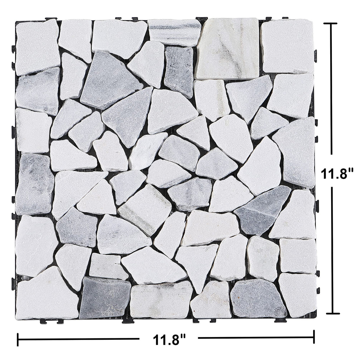 PURE ERA Natural Real Stone Interlocking Floor Deck Tiles Indoor Outdoor Use 12"x12" (4Pcs, 4 sq. Ft, Sliced Grey and White)- Great Upgrade to Patio Backyard Pathway PURE ERA