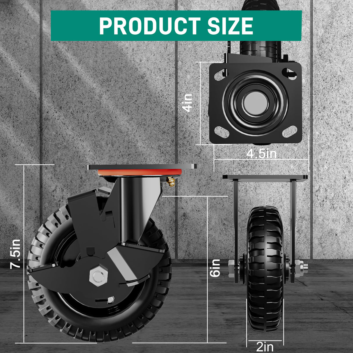 DOZAWA 6 Inch Heavy Duty Caster Wheels Set of 2 (2 Swivel with Brake), 330lb Capacity per Wheel, Solid Rubber Knobby Tread for Workbench, Cart, Dolly, Trolley, Wagon, Chicken Coop, and Outdoor Use DOZAWA