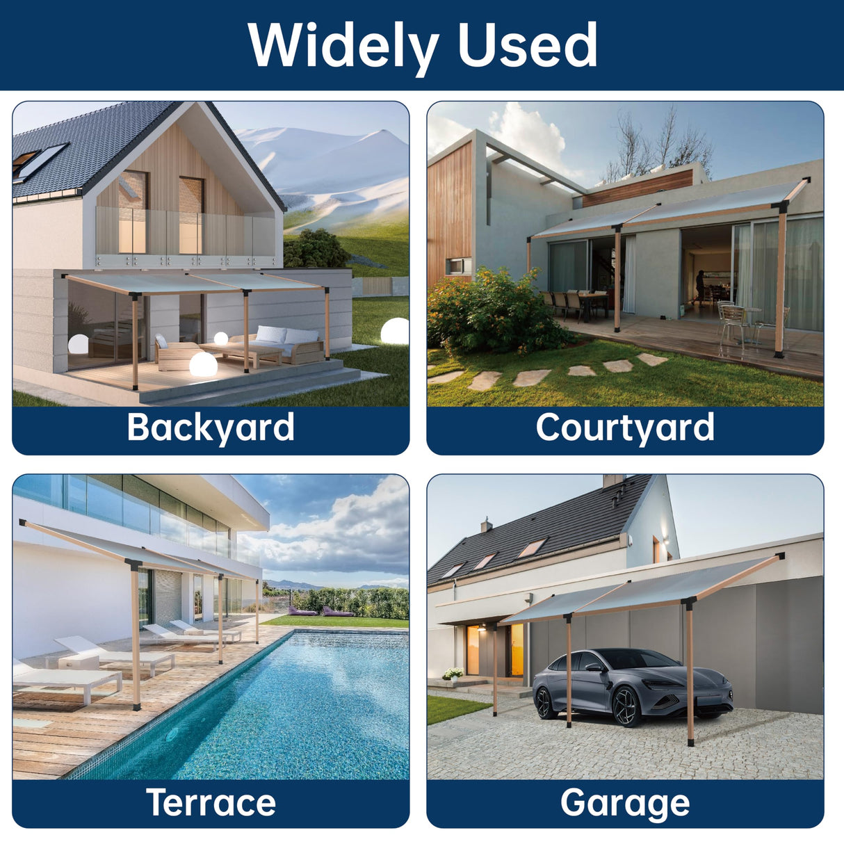 Pergola Bracket Kit 4x4, Including 1 Wall Base, 1 105 ° 4-Way and 1 Bases, 1 Set of Wall Mounted 15° Pitched Roof Mounting Kit for Extension, for Shading Facilities Attached to Walls or Eaves MEWSDEN