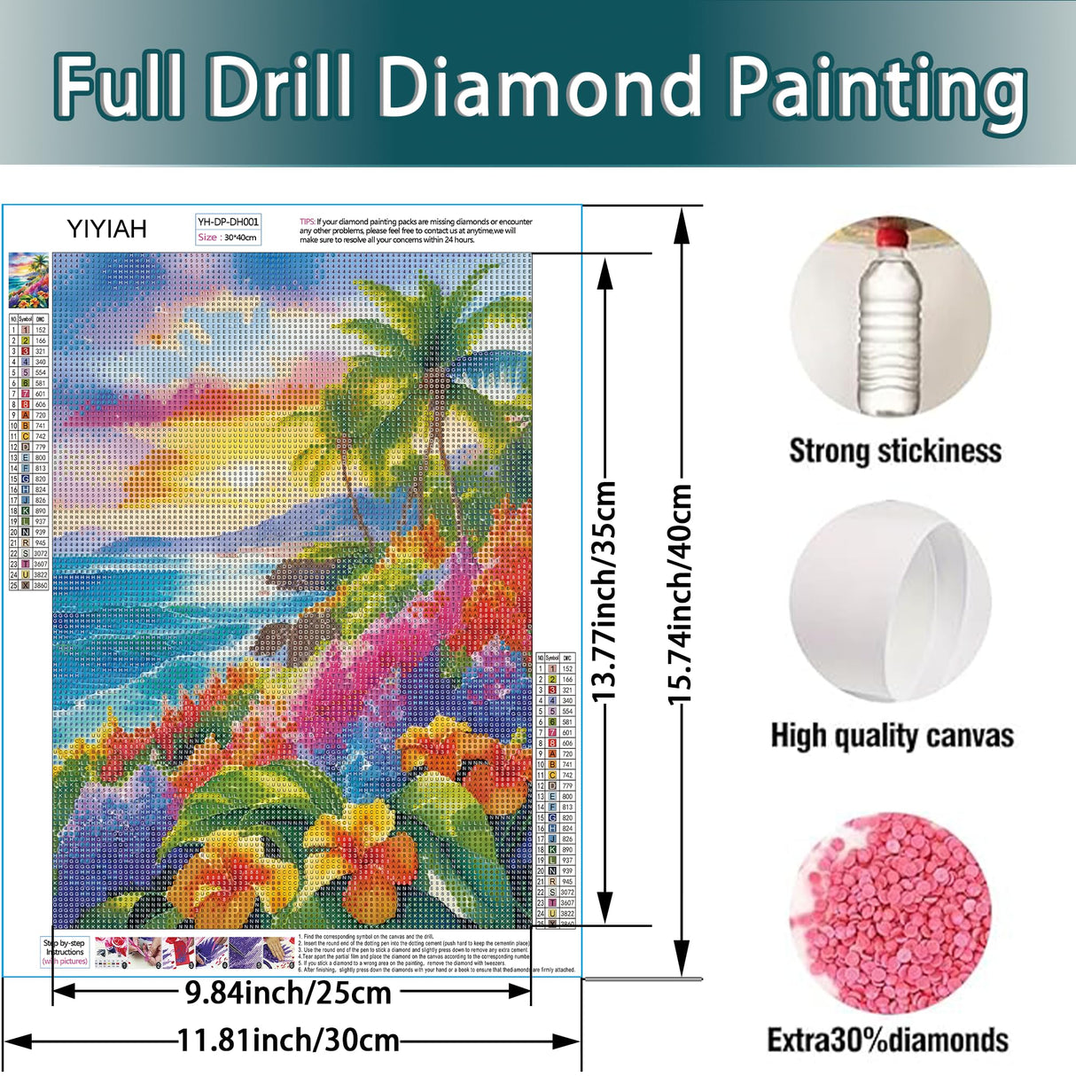 YIYIAH Seascape Diamond Painting Kits for Adults-Beach Diamond Art Kits for Beginners - DIY Full Round Diamond Dots -Gem Art for Gifts Home Wall Decor YIYIAH
