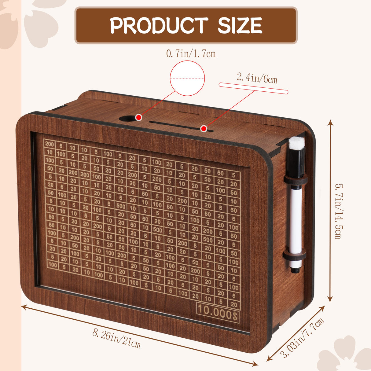 Cash Vault Wooden Savings Box, Piggy Bank for Adults Kids, Coin Bank for Boys and Girls, Unique 10000 Savings Challenge Box, Wooden Cash Savings Box with Money Target and Numbers (10000 Dollar) FOLENCER