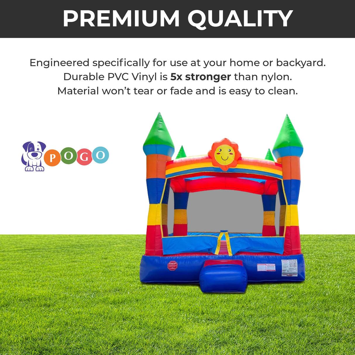 Crossover Classic Rainbow Inflatable Bounce House, Bouncy Jump Castle for Kids and Toddlers, Outdoor Birthday Party Jumping Bouncer, Commercial-Grade, Without Blower, 13 x 12 x 14.5 Ft Pogo Bounce House