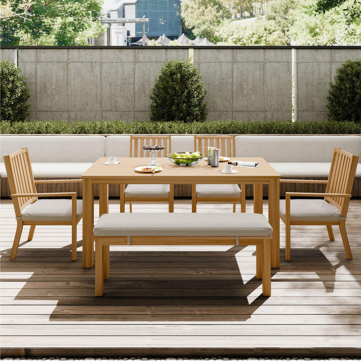 RoyalCraft Aluminum 6 Pieces Patio Dining Sets, Outdoor Dining Table with 4 Chairs and Bench, Outdoor Patio Dining Furniture Set with Removable Cushion for Lawn, Garden, Backyard, Brown RoyalCraft