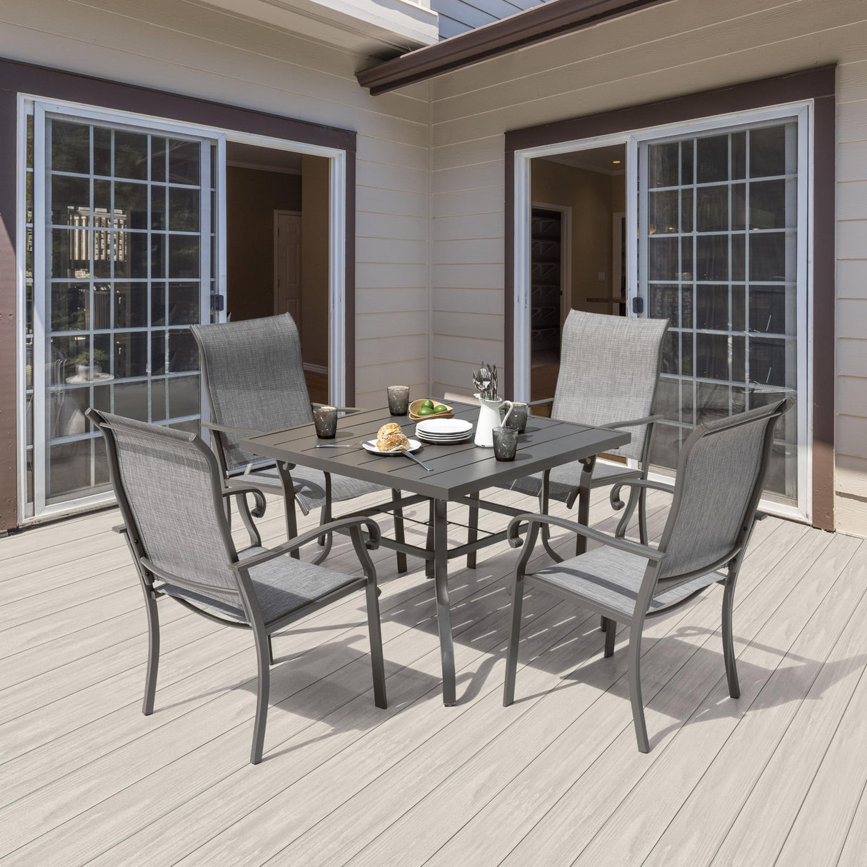 NUU GARDEN Outdoor Patio Dining Set 5 Piece Furniture Set Including Square Outdoor Dining Table with 1.57" Umbrella Hole and 4 Gray Textilene Chairs for Garden, Patio and Poolside Backyards NUU GARDEN