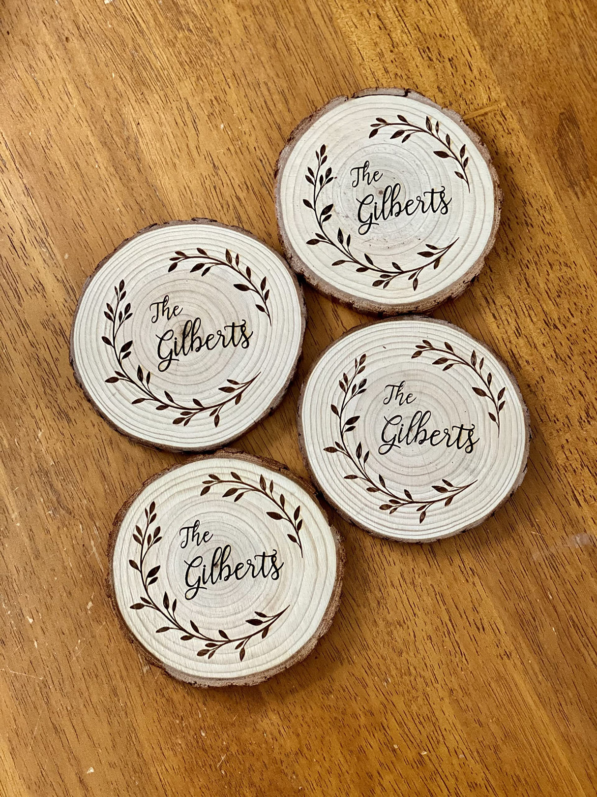 Custom Name Engraved Wood Coaster Set - Set of 4 - Perfect Valentine's Day, Wedding, Engagement, Anniversary, or Christmas Present Generic