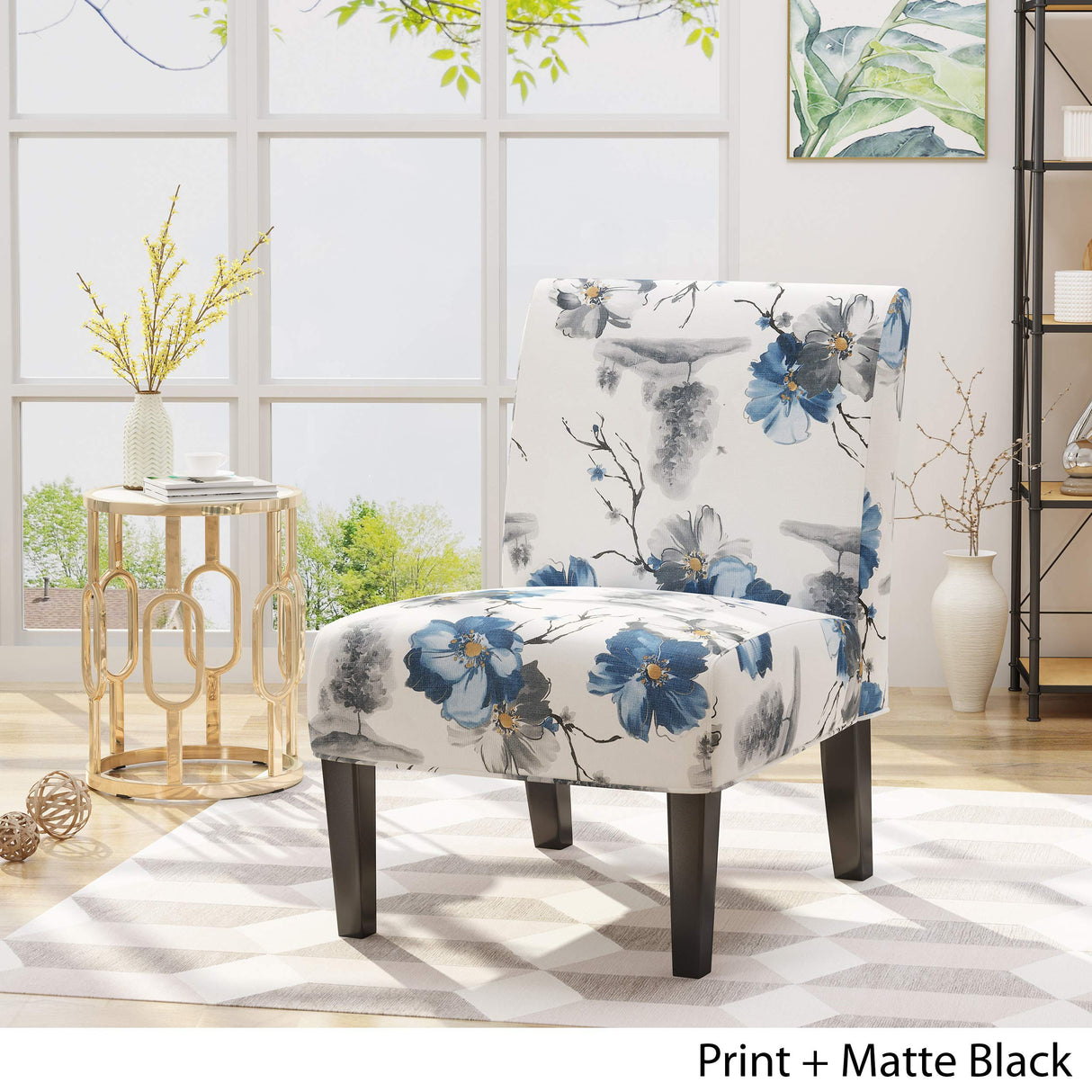 Christopher Knight Home Kendal Traditional Fabric Accent Chair, Print, Matte Black, 22.5D x 29.5W x 32H in Christopher Knight Home