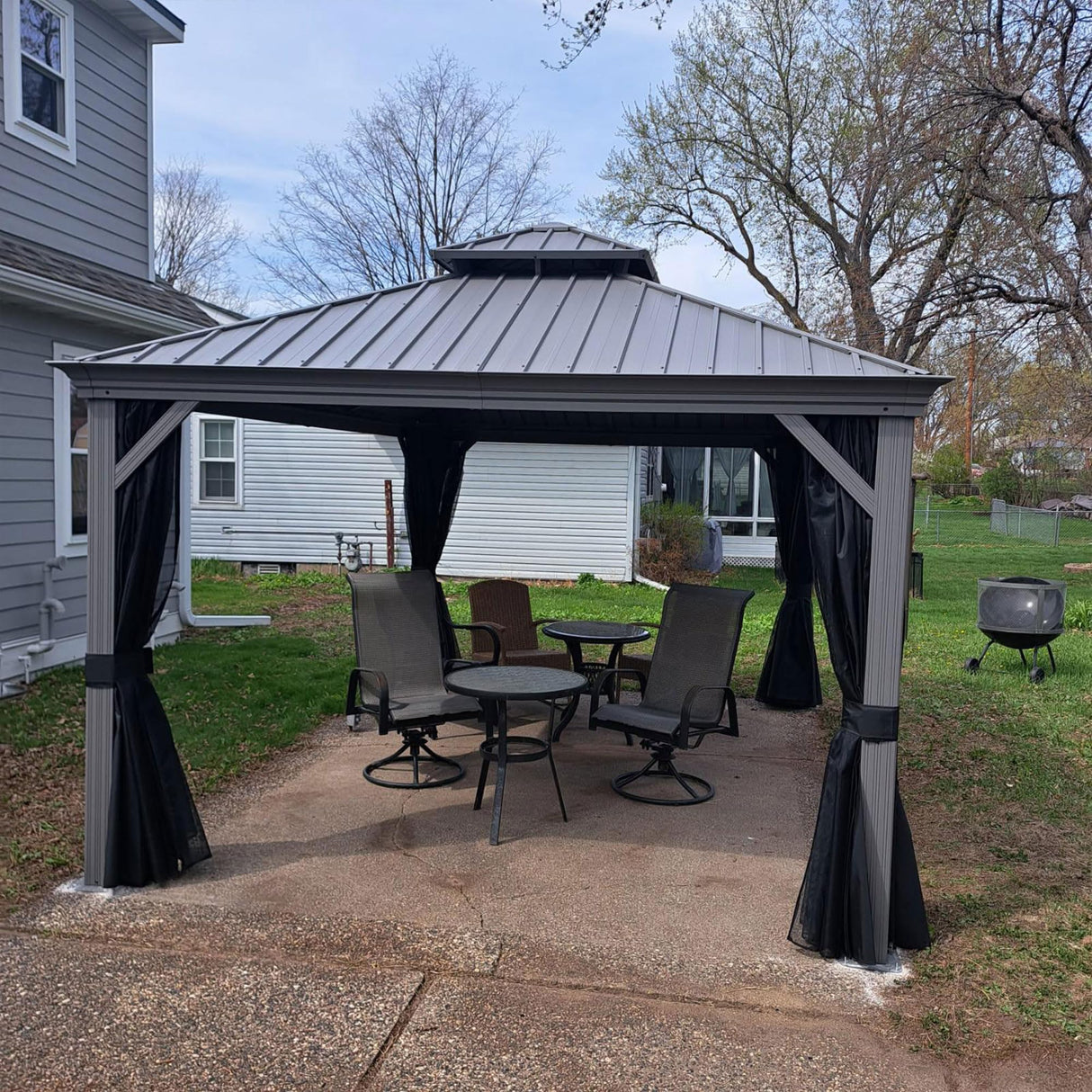 PURPLE LEAF 11' x 15' Permanent Hardtop Gazebo with Galvanized Steel Double Roof and Aluminum Frames Outdoor Large Pavilion Gazebo for Patio Deck Garden, Netting and Curtains Included, Light Grey PURPLE LEAF