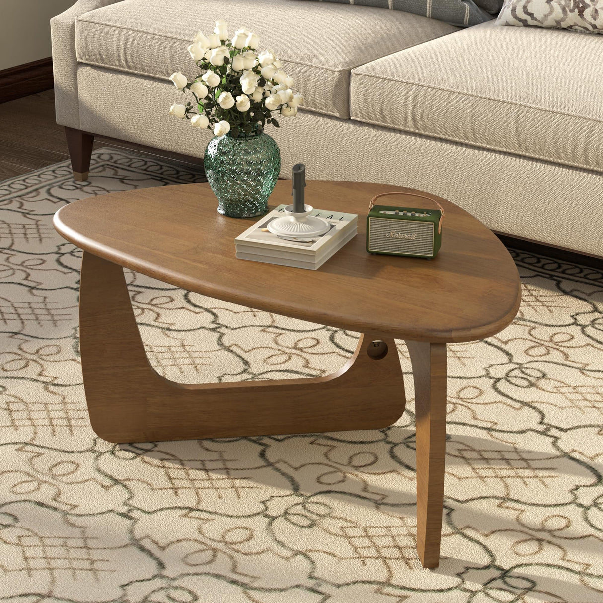 Mid Century Modern Coffee Table, Solid Wood Triangle Coffee Table for Living Room, Modern Tea Table for Home, 35.4x23.6x16.5 WFSRESTD