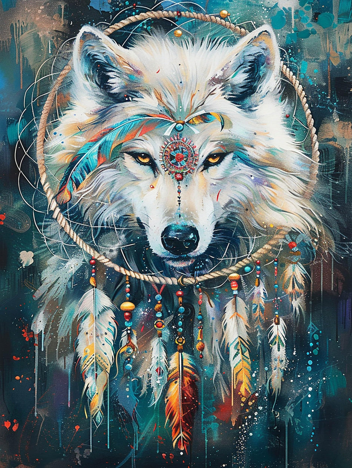 SKRYUIE 5D Wolf Diamond Painting Kits - DIY Diamond Art Kits for Adults Dreamcatcher, Full Round Drill - Crystal Cross Stitch - Adults Craft for Wall & Office Decor - 12x16 Inch q19 SKRYUIE