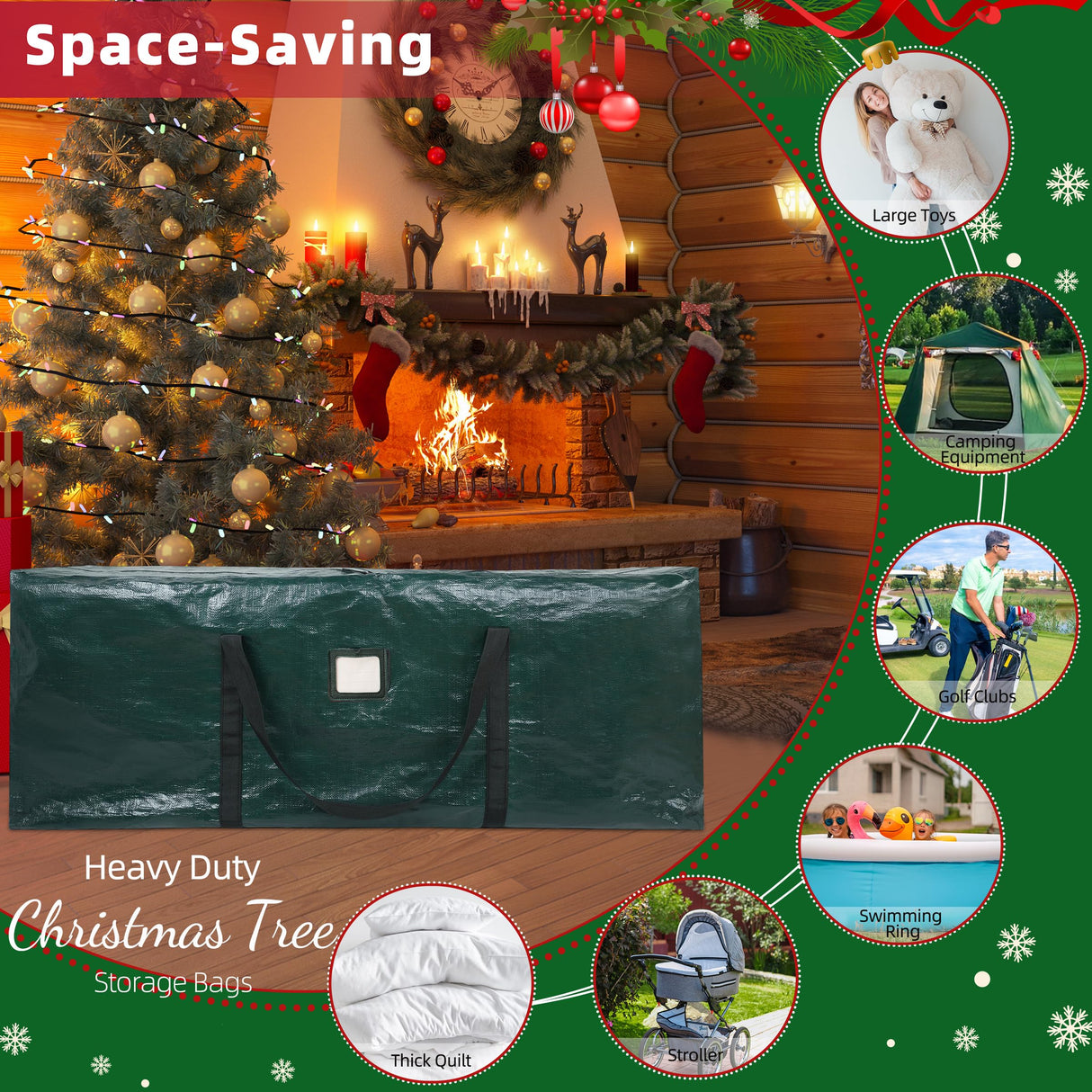 Large Christmas Tree Storage Bags Heavy Duty Tree Bags Holiday Storage Bags Protects From Moisture Or Dust,Alternative To Xmas Tree Storage Box (Green, 7.5 Ft) lucdnc