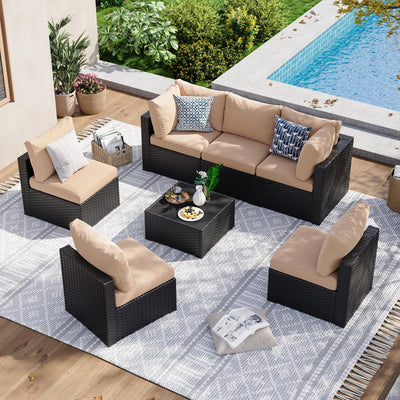 Aoxun 7 Piece Patio Furniture Set Rattan Rattan Patio Sectional Sofa Set Outdoor Seating Furniture with Thickened Cushion, Beige