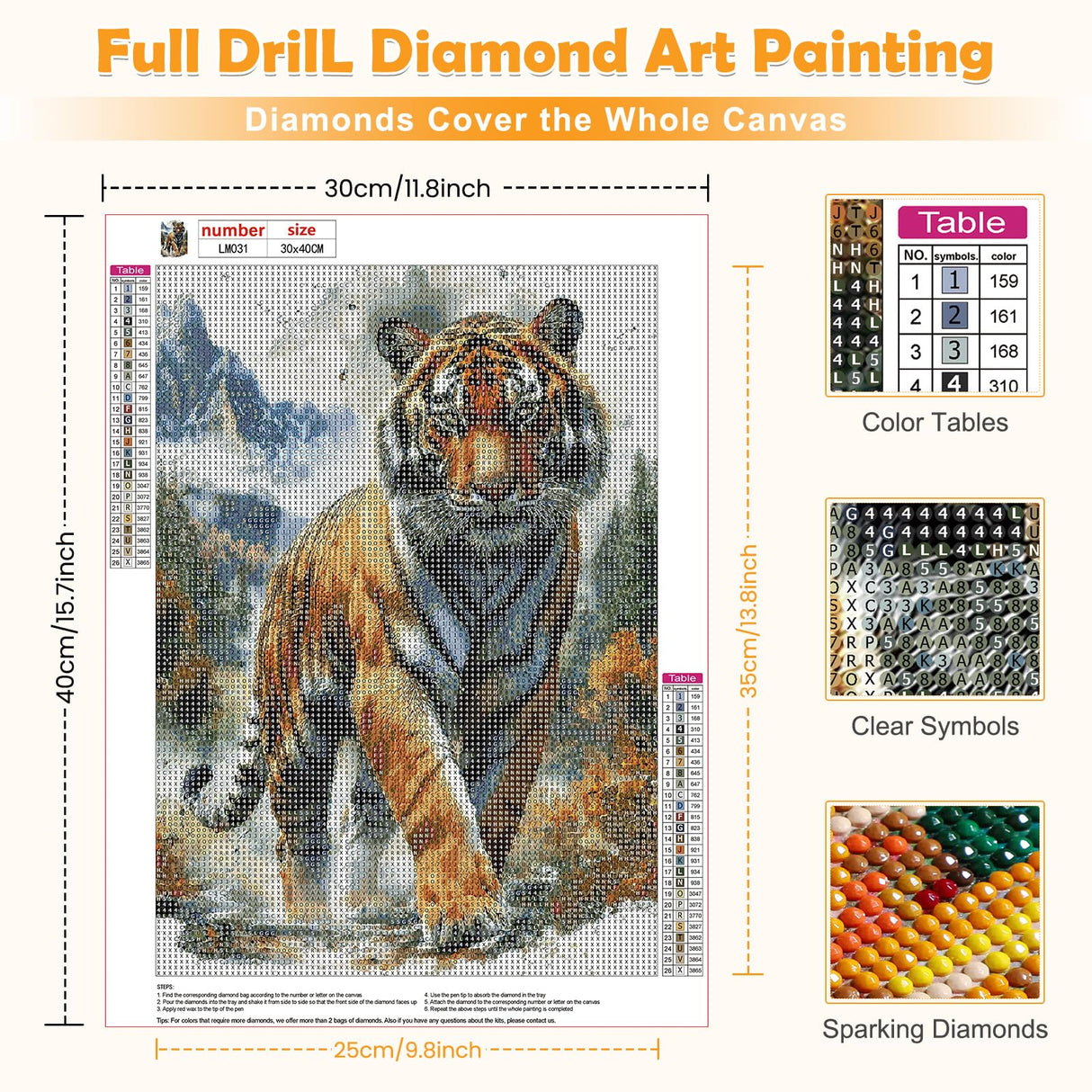 MOGTAA Tiger Diamond Art Kits for Adults, 5D Full Drill Diamond Painting Kits for Adults Beginners, DIY Landscape Round Diamond Dots for Adults, Gem Art for Home Decor 12 X 16Inch MOGTAA