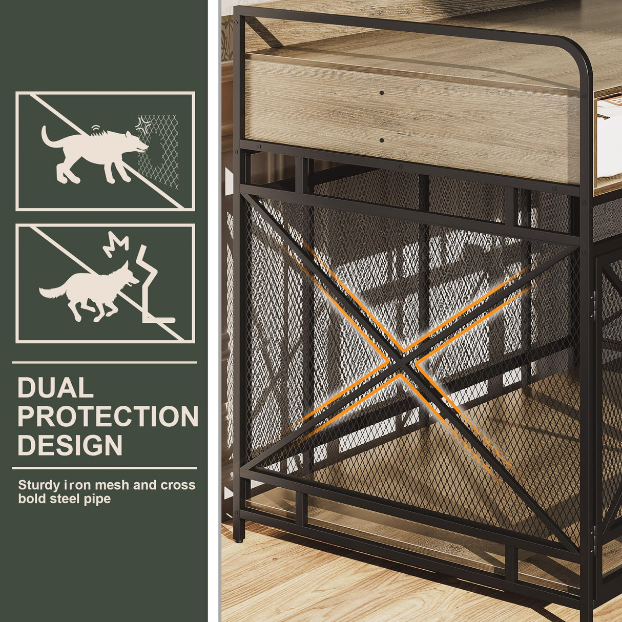 Fulhope Dog Crate Furniture,Wooden Dog Crate End Table,43 Inch Dog Kennel with Drawers,Heavy Duty Dog Crate,Decorative Pet Crate Dog Cage for Indoor 43.3" L x 27.6" W x 35.7" H (Grey) Fulhope