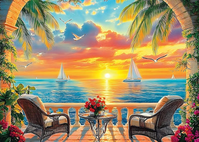 Sunset Diamond Art Kits for Adults,Beach Landscape Diamond Painting Kits for Adults,DIY Full Drill 5D Diamond Art Painting Kits Gem Art Crafts for Home Wall Decor 12x16inch