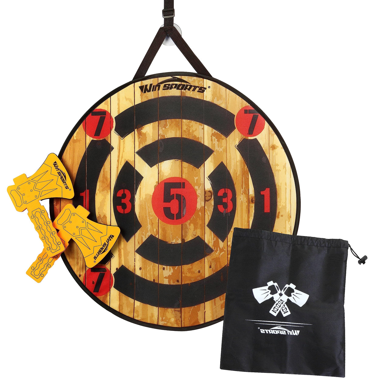 WIn SPORTS Toy Foam Axe Throwing Game - Indoor Outdoor Target Game,includes Two Foam Axes, One 26” Easy Fold Target and A Carry Bag WIn SPORTS