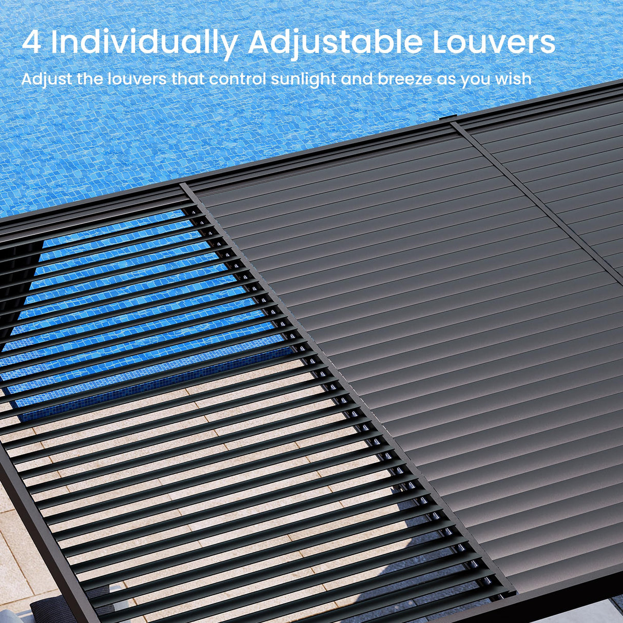 SUNBURY 10'X 20' Louvered Pergola, Aluminum Outdoor Pergola with 4 Adjustable Roof, All-Weather Use, Netting & Privacy Curtains, Waterproof Patio Shade Cover for Patio, Backyard, Lawn, Garden, Black SUNBURY