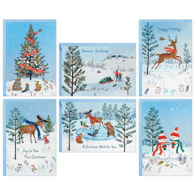 Hallmark Rustic Woodland Boxed Christmas Card Assortment (24 Cards and Envelopes) Moose, Deer, Raccoons, Snowmen, Geese, Foxes