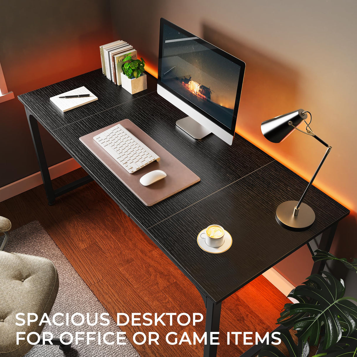 Huuger Modern Simple Office Desk, 63 Inch, Gaming & Writing Desk with Storage, Large Legroom, Metal Frame, Black Huuger