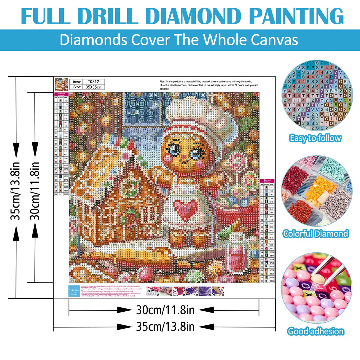 Christmas Gingerbread House Diamond Painting Kits for Adults, 5D Diamond Art Kits for Adults Beginners, DIY Full Round Drill Diamond Dot Painting Gem Art Kits for Adult, Home Wall Decor 13.8x13.8 Inch LKHMVCA