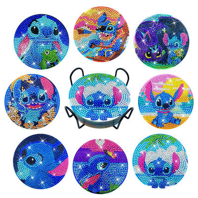 FILASLFT 8 Pcs Diamond Painting Coasters with Holder, Beginners DIY Diamond Art Coasters Crafts for Adults,Small Diamond Painting Kits Circular Coaster Suitable for Gifts and Office Home