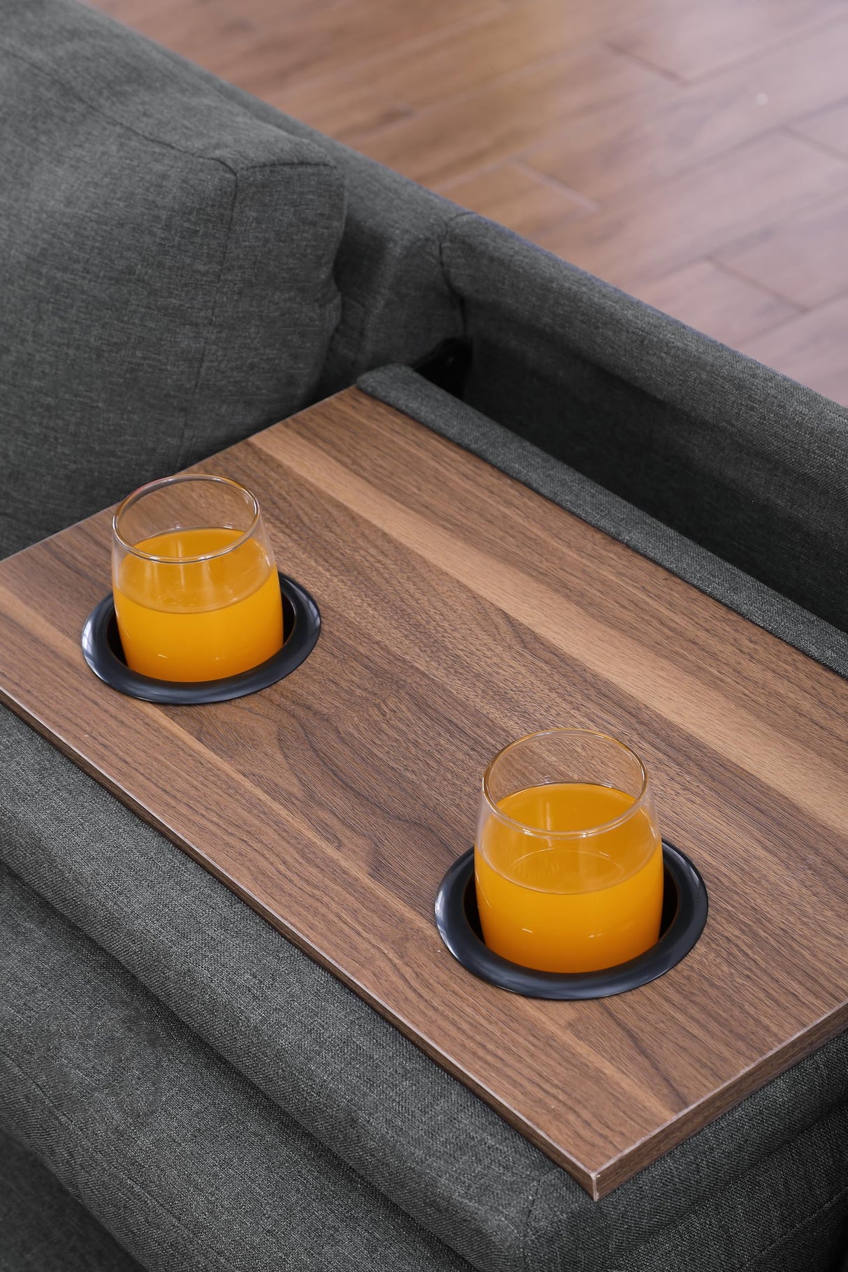 HBRR Reversible Sectional Sofa with Ottoman, Living Room Set, Left Facing Chaise, 2 Cup Holders, 2 Throw Pillows, Dark Gray, 71" D x 98" W x 33" H HBRR