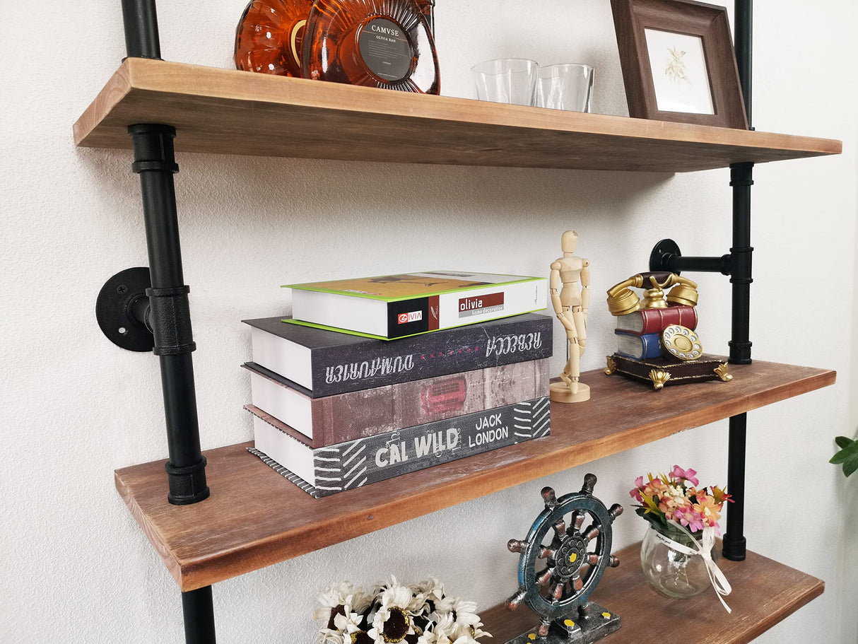 Anynice 7 Tier Industrial Wall Mounted Ladder Shelf Bookcase, Rustic Wood Metal Pipe Industrial Shelves for Living Room Decor and Storage (Weathered Brown, 7 Tier - 10" D x 36" W x 95.5" H) Anynice