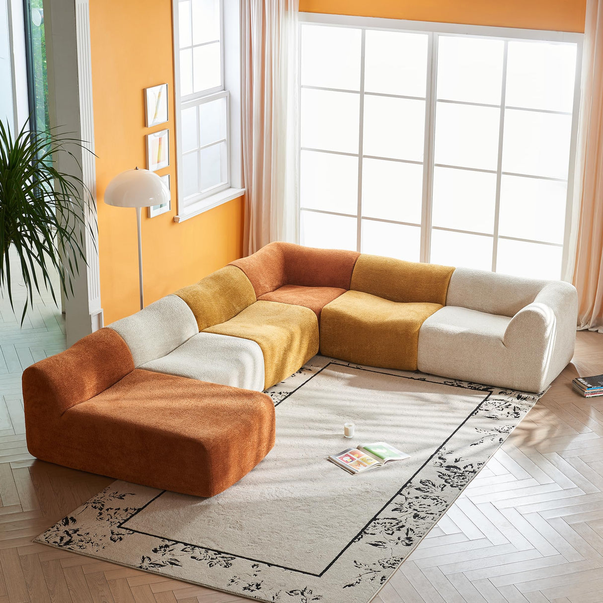 VASOENY 129.53" U Shape Modular Sectional Sofa, Raindrop Velvet Fabric Oversized Sectional Couch, 6 Seat U Shaped Couch with Soft Pillows for Living Room, Office, No Assembly Require VASOENY