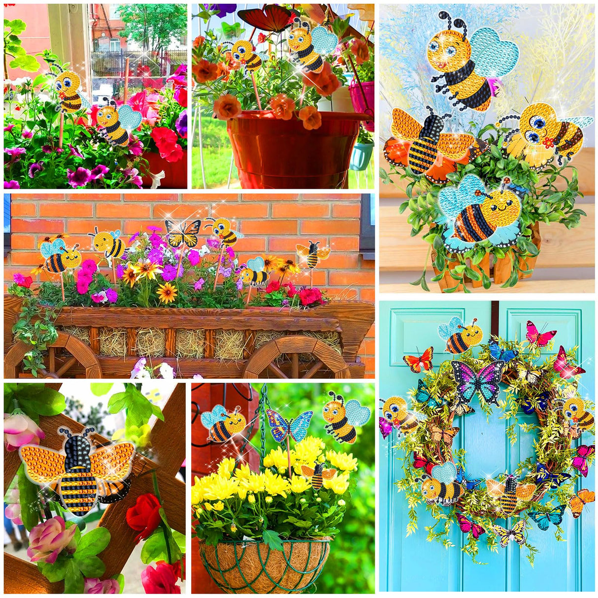 BSRESIN 8 Pcs Bee Diamond Painting Kits, Diamond Art Kits for Garden Decor, Bee Stakes Diamond Art Kits for Adults, Crafts for Adults BSRESIN