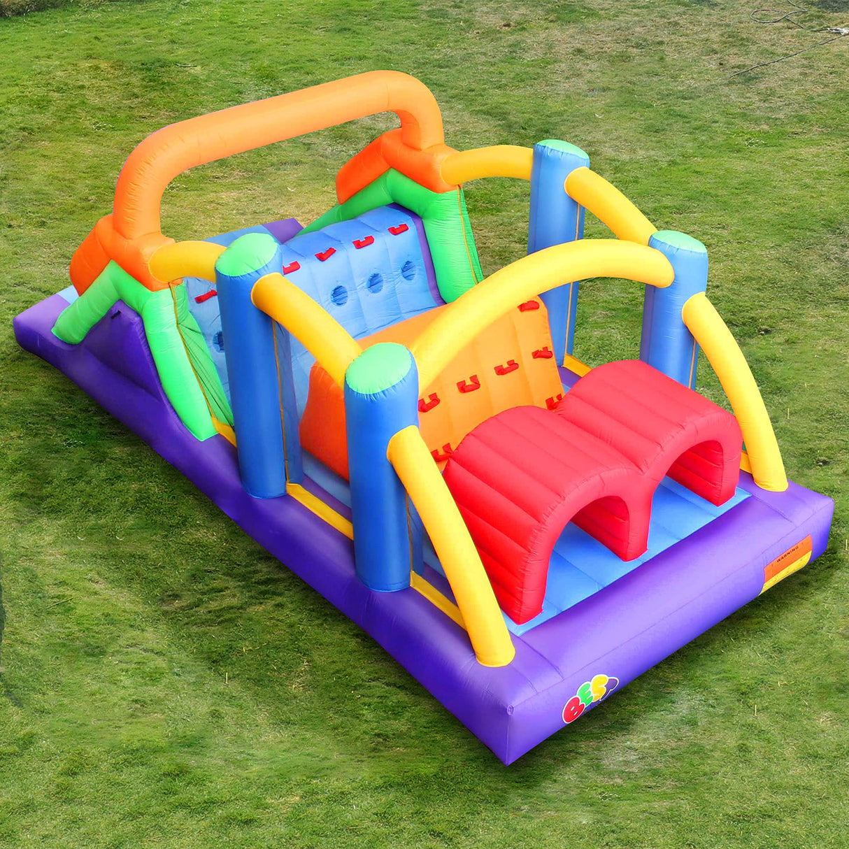 BESTPARTY Inflatable Obstacle Course Bounce House Castle with Large Slides Bounce Area and Obstacles Inflatable Bouncer House Jumper with Blower BESTPARTY