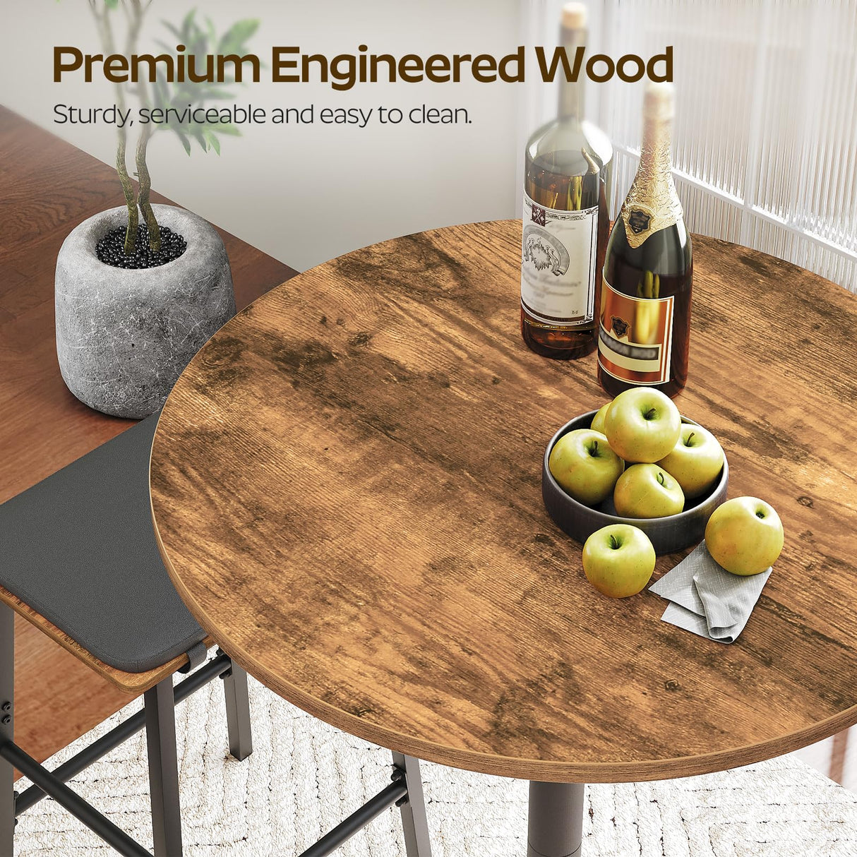 YATINEY Bar Table, Round Bar Table, Counter Height Table, Pub Cocktail Table, Metal Frame, for Bistro, Dining Room, Living Room, Terrace, Rustic Brown and Black BT05BR YATINEY