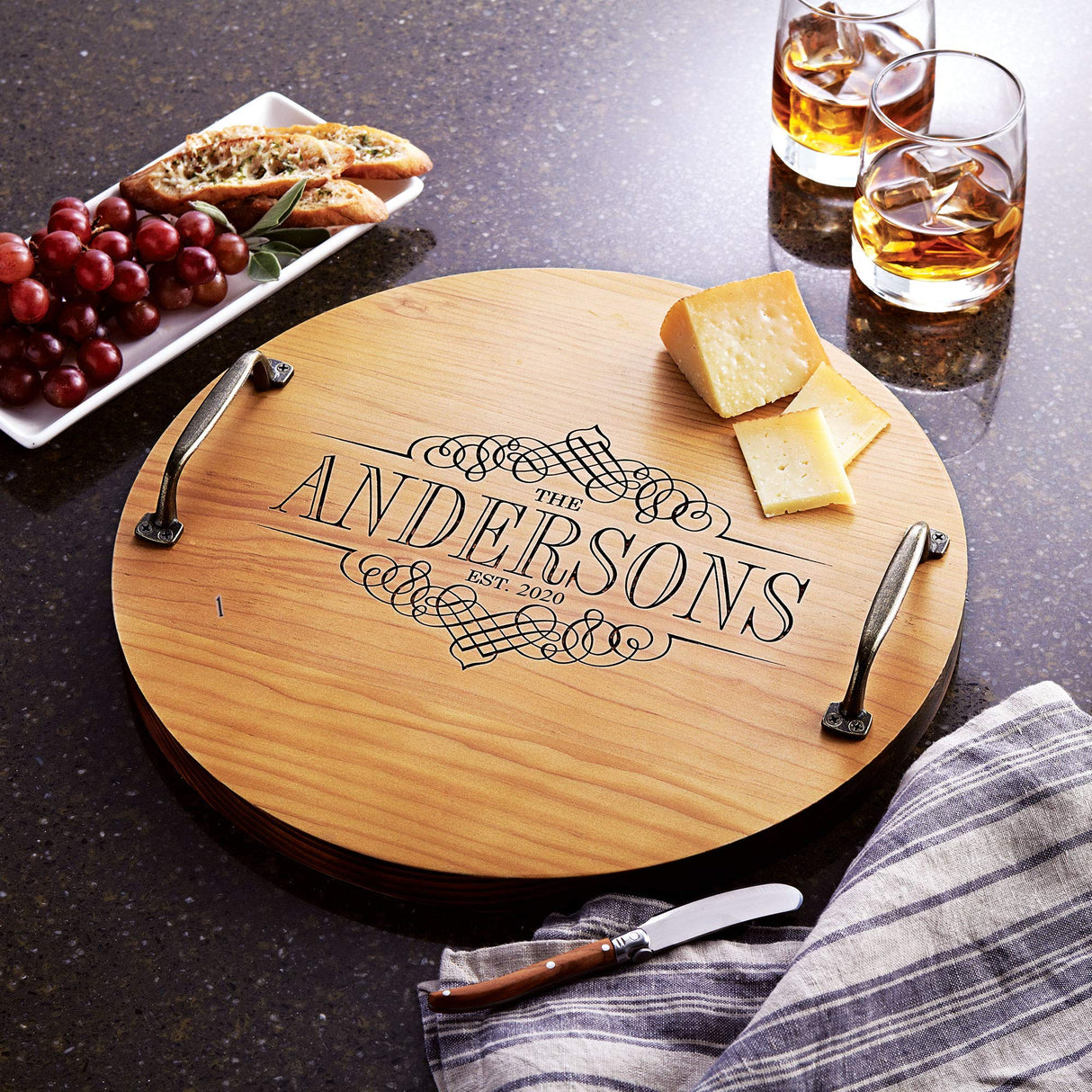 Let's Make Memories Personalized Decorative Family Name Wood Barrel Tray – Wine Country Hostess Gift – Customize with Family Name and Date Let's Make Memories