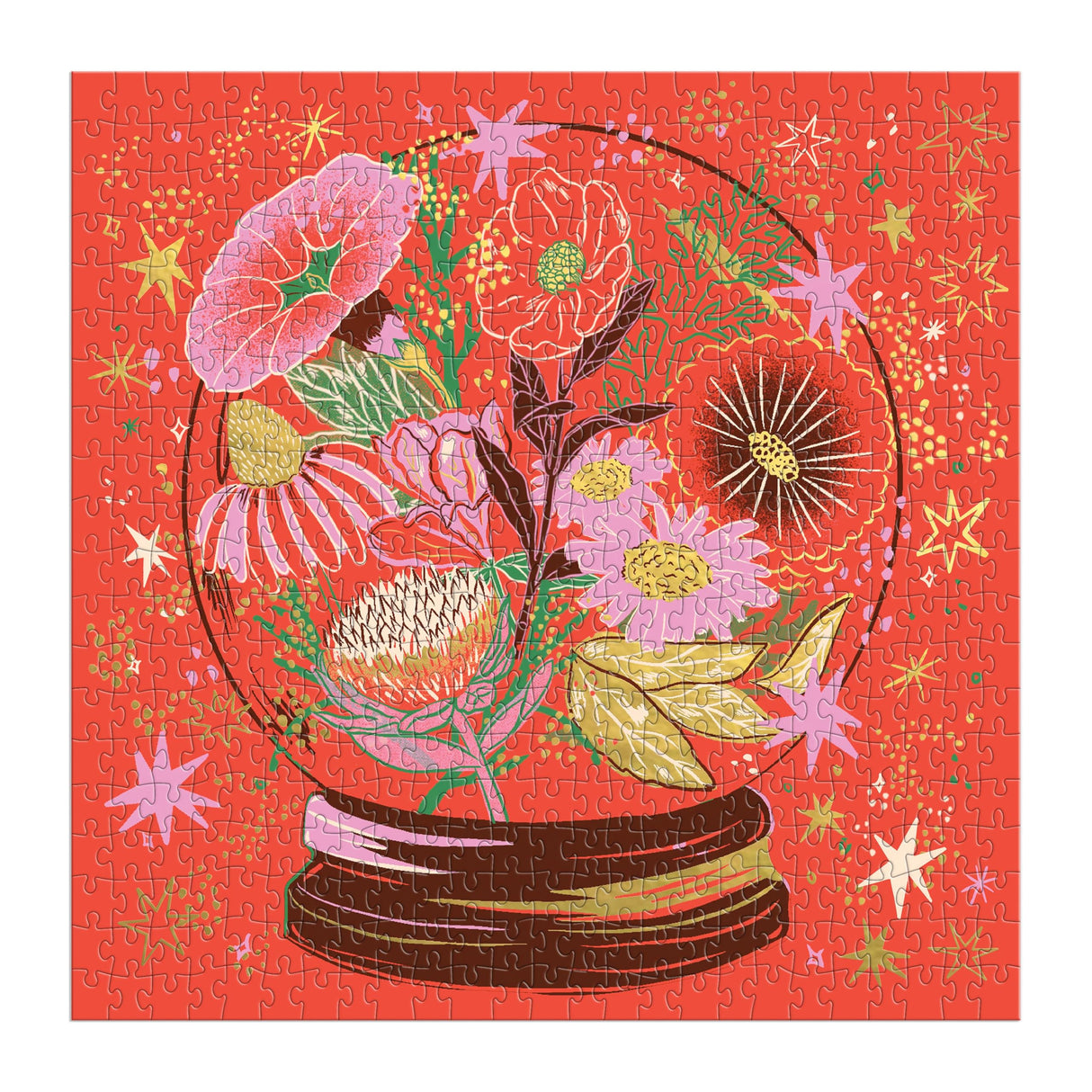 Galison Crystal Flower Ball – 500 Piece Foil Jigsaw Puzzle Featuring Beautiful Artwork of Intergalactic World of Blooms Inside A Crystal Ball Galison