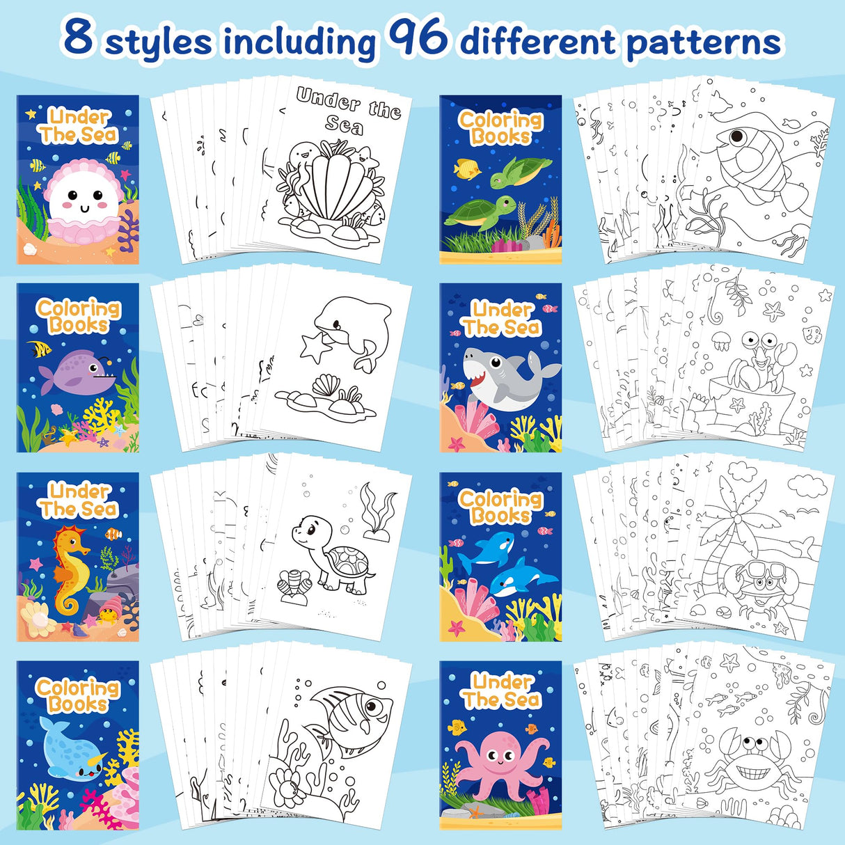 JAPBOR Ocean Animals Coloring Books - 24PCS Under The Sea Mini Colouring Book Bulk for Kids Party Favors, Sea Animal Summer DIY Art Drawing Booklet Supplies, Birthday Painting Game Goodie Bag Fillers JAPBOR