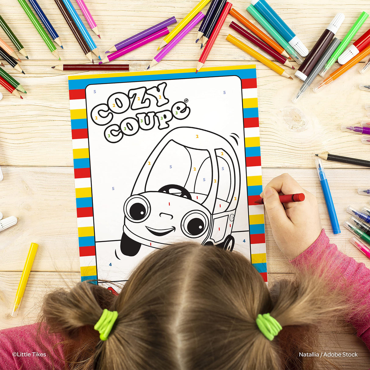 Little Tikes Let's Go Cozy Coupe 32 Page Color by Number Coloring Book with 8 Crayons 52743 Bendon