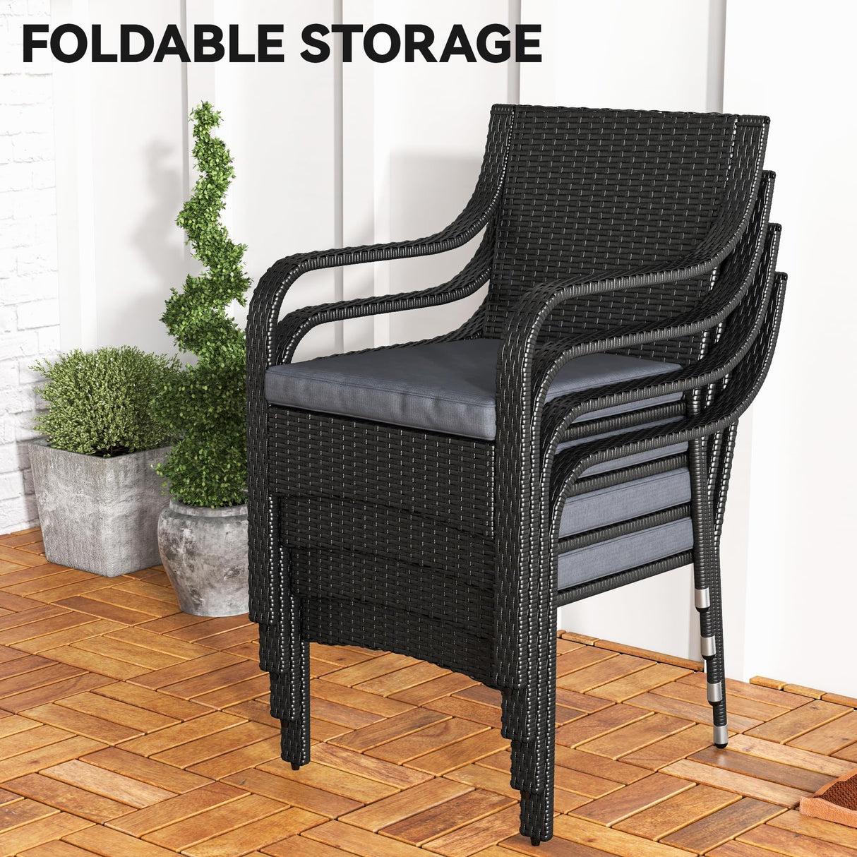 YITAHOME 5-Piece Patio Dining Set, Outdoor Wicker Conversation Furniture with Wooden Tabletop and Cushions, Wicker Square Dining Sets for Lawn Garden Backyard Deck YITAHOME