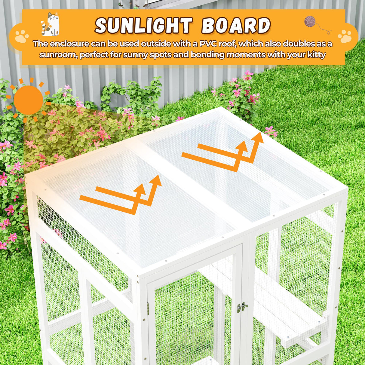 Catio Outdoor Cat Enclosure, Wooden Catio with Window Access for Patio, Indooe Kitty House Cage (White) Nyeekoy