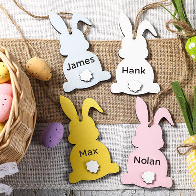 Easter Decorations-12PCS Easter Basket Name Tags - DIY Unfinished Blank Wooden Easter Bunny Tag- Easter Baskets for Kids Hanging Name Tag Easter Gifts Tags (Colorful Bunny)